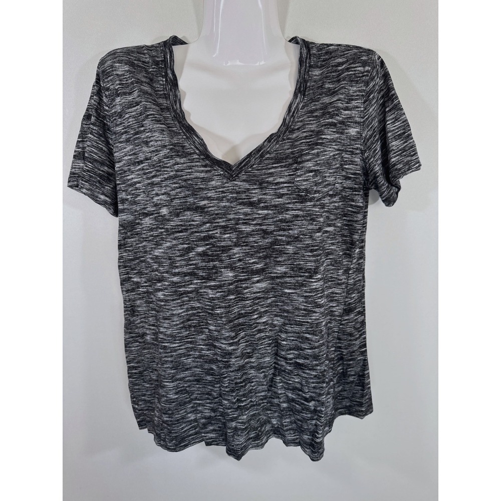 Gap Womens Space Dye V-Neck T-Shirt Black White Cotton Pocket Tee Size M